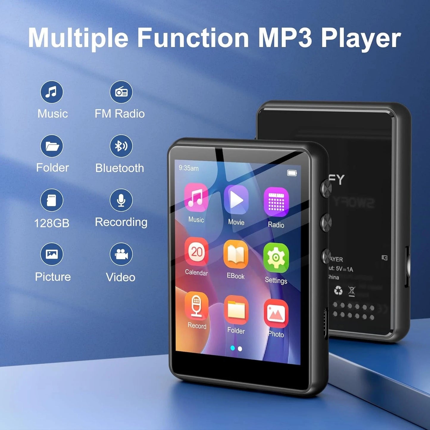 SWOFY 128GB MP3-Player mit Bluetooth 5.3-2,4-Zoll Touchscreen, HiFi-Klang,