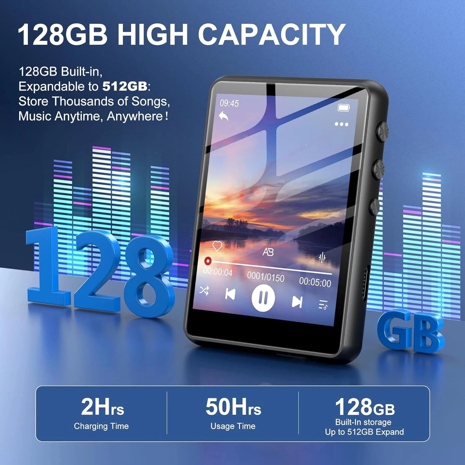 SWOFY 128GB MP3-Player mit Bluetooth 5.3-2,4-Zoll Touchscreen, HiFi-Klang,