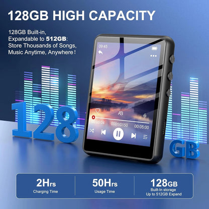 SWOFY 128GB MP3-Player mit Bluetooth 5.3-2,4-Zoll Touchscreen, HiFi-Klang,